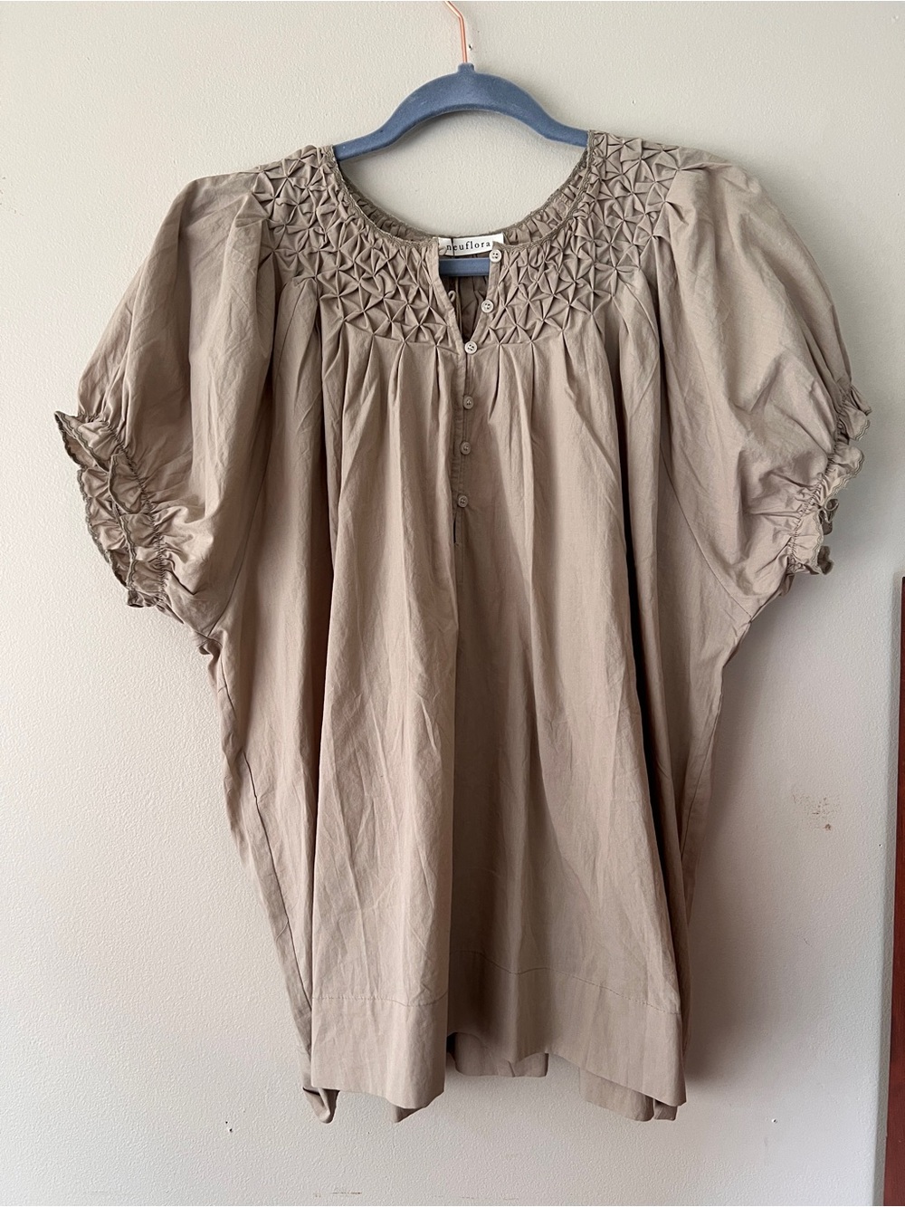 Neuflora Taupe Smocked Yoke Women's Top - Picture 2 of 6